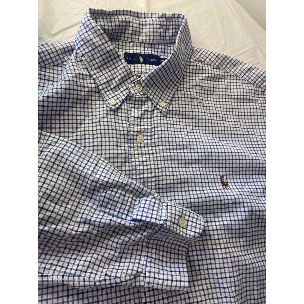 Men's Ralph Lauren Gingham Blue Long Sleeve Dress‎ Shirt- Size 2XL